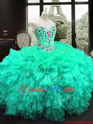 Eye-catching Sleeveless Lace Up Floor Length Embroidery and Ruffles 15 Quinceanera Dress