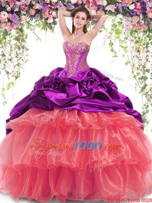 Sumptuous Multi-color Ball Gowns Beading and Ruffled Layers and Pick Ups Sweet 16 Dresses Lace Up Organza and Taffeta Sleeveless With Train