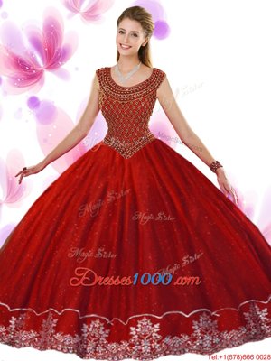 Decent Scoop Floor Length Zipper Quinceanera Dresses Wine Red and In for Military Ball and Sweet 16 and Quinceanera with Beading and Appliques