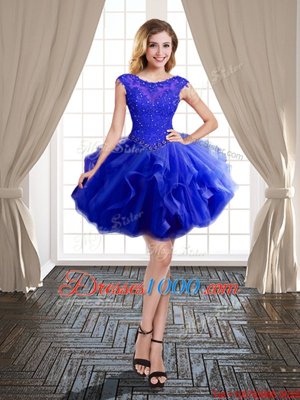 Top Selling Scoop Cap Sleeves Tulle High School Pageant Dress Beading and Ruffles Lace Up