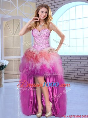 Multi-color Tulle Lace Up Sweetheart Sleeveless High Low Pageant Gowns Beading
