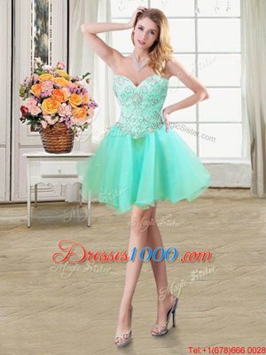Sweetheart Sleeveless Casual Dresses Mini Length Beading Apple Green Organza