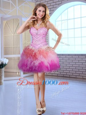 Colorful Multi-color Ball Gowns Tulle Sweetheart Sleeveless Beading Mini Length Lace Up Pageant Dress for Girls