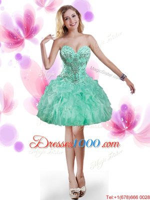 Elegant Aqua Blue A-line Beading and Ruffles Cocktail Dresses Lace Up Organza Sleeveless High Low