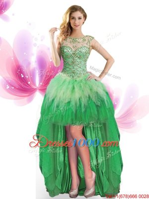 Custom Designed Tulle Scoop Sleeveless Lace Up Beading and Ruffles Teens Party Dress in Green