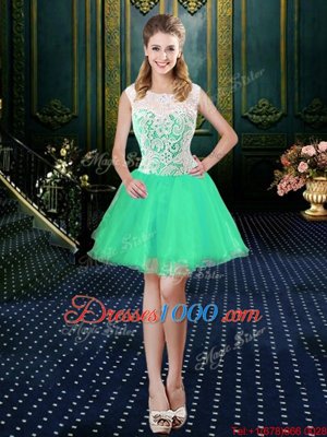 Romantic Scoop Sleeveless Zipper Mini Length Lace Party Dress