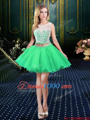 Comfortable Scoop Beading and Lace and Appliques Juniors Party Dress Lace Up Sleeveless Mini Length