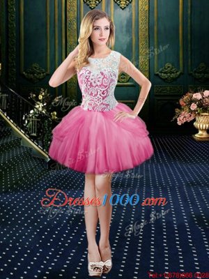 Eye-catching Scoop Hot Pink Ball Gowns Lace Pageant Gowns Clasp Handle Tulle Sleeveless Mini Length