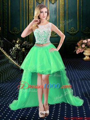 Sweet Apple Green Tulle Clasp Handle Scoop Sleeveless Mini Length Evening Gowns Lace