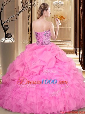 Flirting Apple Green Organza Lace Up Sweetheart Sleeveless Floor Length Sweet 16 Dress Beading and Ruffles and Pick Ups