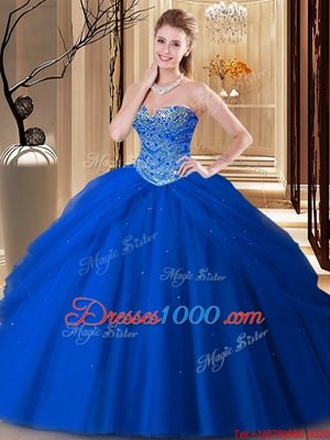 Pretty Sleeveless Beading Lace Up Quince Ball Gowns
