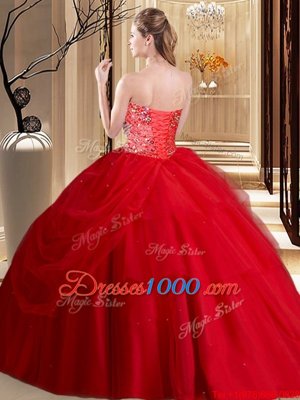 Pretty Sleeveless Beading Lace Up Quince Ball Gowns