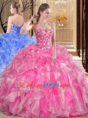 Captivating Floor Length Ball Gowns Sleeveless Rose Pink Quince Ball Gowns Lace Up