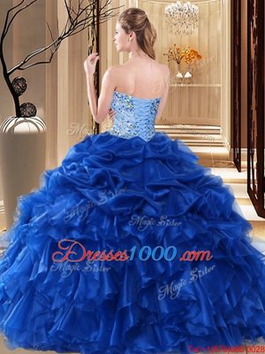 Eye-catching Sleeveless Organza Floor Length Lace Up Sweet 16 Quinceanera Dress in Teal for with Beading and Pick Ups