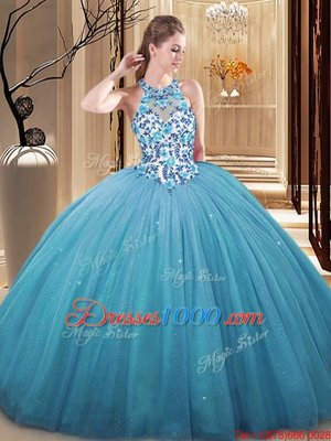 Noble Tulle Sleeveless Floor Length Quinceanera Dresses and Lace and Appliques