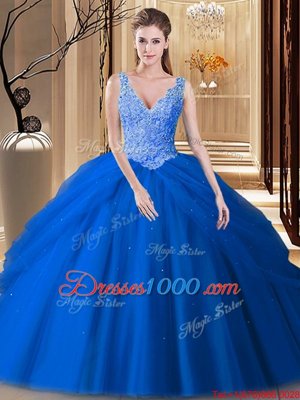 Pick Ups Floor Length Ball Gowns Sleeveless Blue Vestidos de Quinceanera Backless