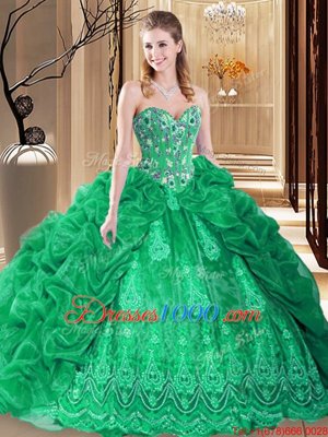 Sweetheart Sleeveless Organza Sweet 16 Dress Embroidery and Pick Ups Court Train Lace Up