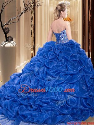 Sweetheart Sleeveless Organza Sweet 16 Dress Embroidery and Pick Ups Court Train Lace Up