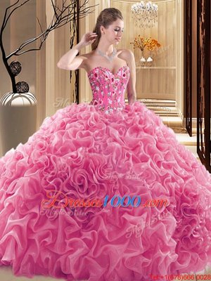 Pick Ups Floor Length Ball Gowns Sleeveless Rose Pink Sweet 16 Quinceanera Dress Lace Up