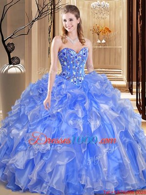 Decent Ball Gowns Vestidos de Quinceanera Blue Sweetheart Organza Sleeveless Floor Length Lace Up