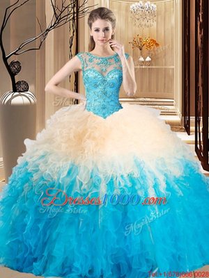 Glorious Sleeveless Beading and Ruffles Backless Sweet 16 Dress