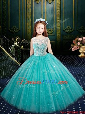 Floor Length Lace Up Quinceanera Dress Aqua Blue and In for Military Ball and Sweet 16 and Quinceanera with Lace