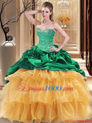 Fabulous Multi-color Organza and Taffeta Lace Up Sweetheart Sleeveless Floor Length 15th Birthday Dress Beading and Ruffles