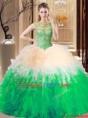 New Arrival Multi-color Sleeveless Tulle Backless Sweet 16 Quinceanera Dress for Prom and Military Ball and Sweet 16 and Quinceanera