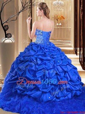 Fitting Sleeveless Brush Train Beading and Ruffles Lace Up Sweet 16 Dress