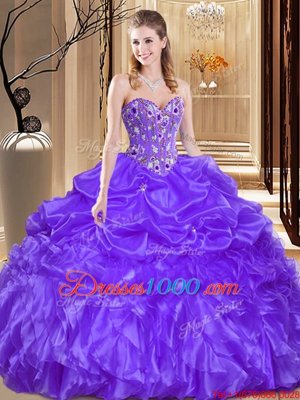 Fantastic Purple Lace Up 15th Birthday Dress Beading and Embroidery Sleeveless Floor Length