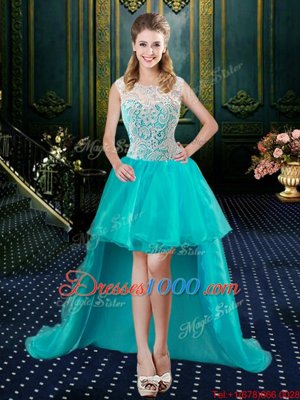 High End Four Piece Aqua Blue Ball Gowns Lace 15th Birthday Dress Zipper Tulle Sleeveless Floor Length