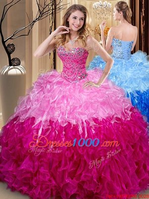 Floor Length Multi-color Sweet 16 Dress Sweetheart Sleeveless Lace Up