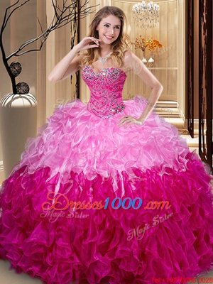 Floor Length Multi-color Sweet 16 Dress Sweetheart Sleeveless Lace Up