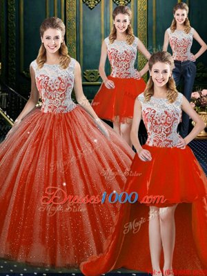 Four Piece Sleeveless Beading and Lace Zipper Quinceanera Gowns
