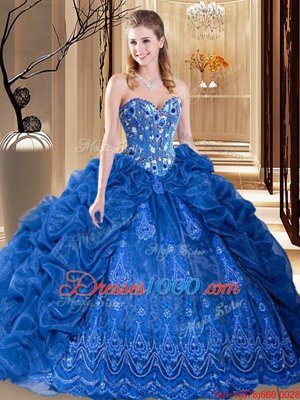 Inexpensive Pick Ups Court Train Ball Gowns 15 Quinceanera Dress Royal Blue Sweetheart Organza Sleeveless Lace Up