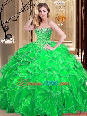 Great Sweetheart Sleeveless Organza Vestidos de Quinceanera Beading and Ruffles Lace Up