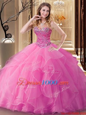 Sweetheart Sleeveless Lace Up Sweet 16 Dress Rose Pink Tulle