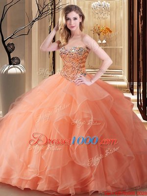 Fabulous Peach Sleeveless Tulle Lace Up Vestidos de Quinceanera for Military Ball and Sweet 16 and Quinceanera