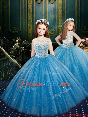 Baby Blue Sleeveless Lace Floor Length Vestidos de Quinceanera