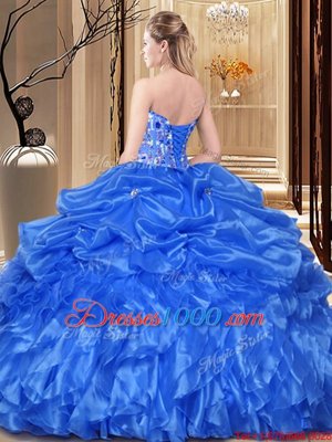 Graceful Embroidery and Ruffles Quinceanera Gown Orange Lace Up Sleeveless Floor Length