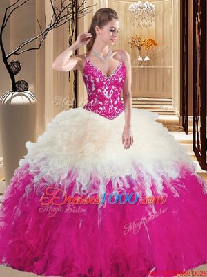 Straps Straps Multi-color Sleeveless Floor Length Lace and Appliques Lace Up Ball Gown Prom Dress