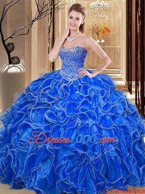 Hot Pink Organza Lace Up Sweetheart Sleeveless Floor Length Quinceanera Gown Beading and Ruffles