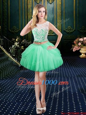 Three Piece Apple Green Quinceanera Gowns Military Ball and Sweet 16 and Quinceanera and For with Lace and Pick Ups Scoop Sleeveless Lace Up