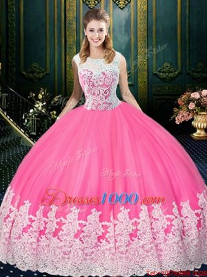 Best Selling Floor Length Rose Pink Quinceanera Dresses Scoop Sleeveless Zipper