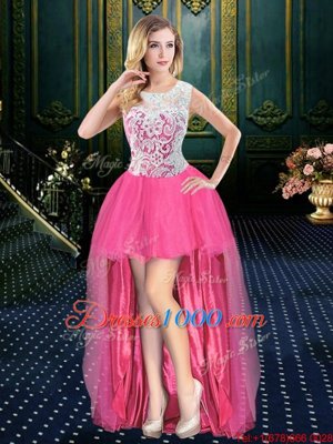 Four Piece Rose Pink Scoop Zipper Lace and Appliques and Pick Ups 15th Birthday Dress Sleeveless