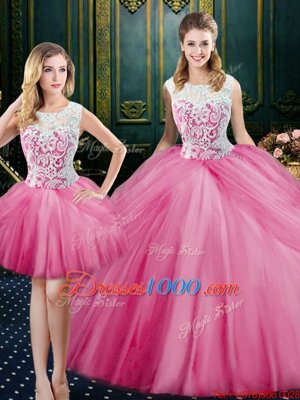 Nice Three Piece Scoop Sleeveless Lace and Pick Ups Zipper Ball Gown Prom Dress