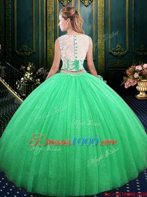 Pretty Scoop Floor Length Quinceanera Gowns Tulle and Sequined Sleeveless Lace and Sequins