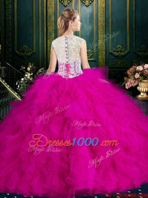 Glittering Scoop Sleeveless Lace and Ruffles Zipper Quince Ball Gowns