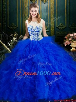 Ball Gowns Quinceanera Dress Royal Blue Scoop Tulle Sleeveless Floor Length Zipper