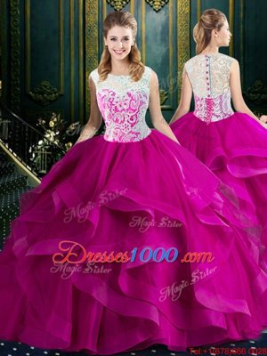 Square Sleeveless Brush Train Lace Clasp Handle Quinceanera Gown